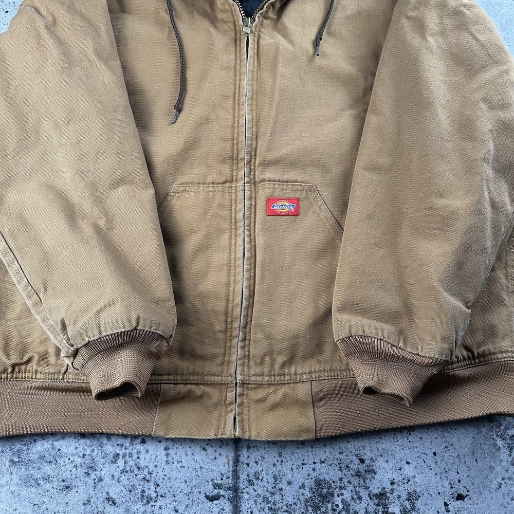 Vintage Dickies Brown Khaki Canvas Insulated‎ Hooded Active Jacket XL Red Label - Picture 2 of 8